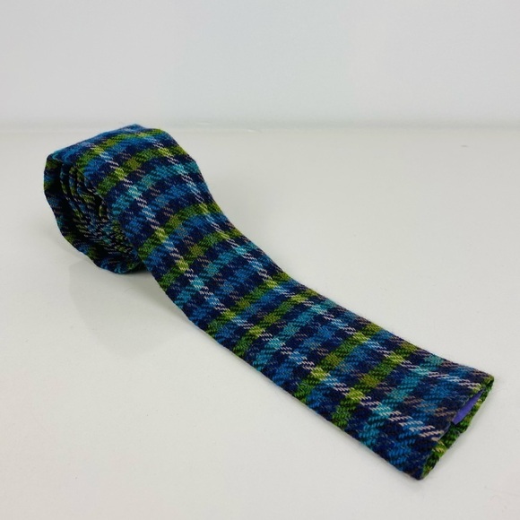 Rooster Other - Vintage Rooster Square End Necktie, Blue Plaid Virgin Wool 3" Wide Tie